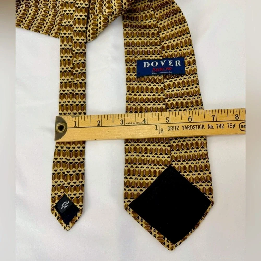 Dover Arrow, 100% Silk Tie, Made In USA Gold, Brown, Black,‎ Geometric, Business